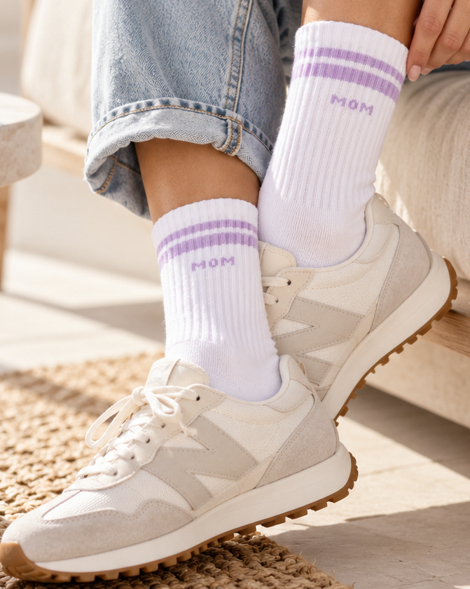 MOM Tennissocken – Weiß/Lavendel