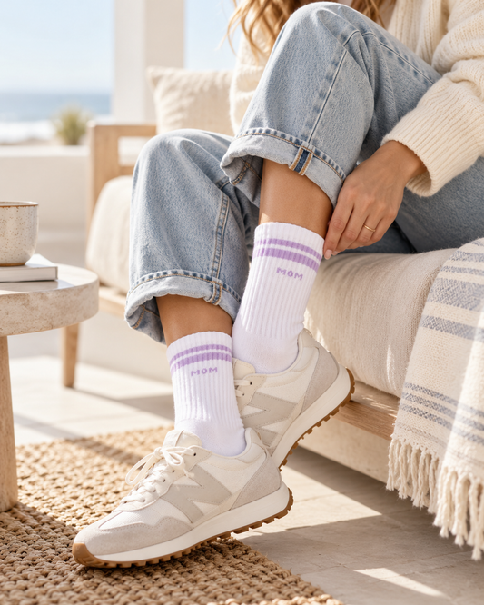 MOM Tennissocken – Weiß/Lavendel