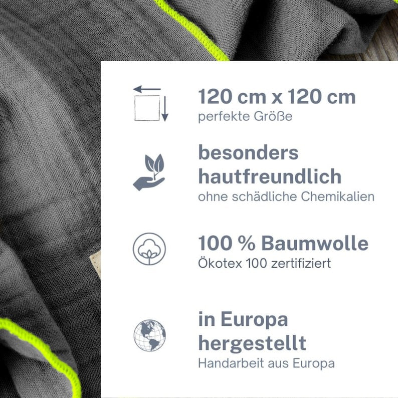 Musselin Tuch Damen l Anthrazit mit Neon Gelb