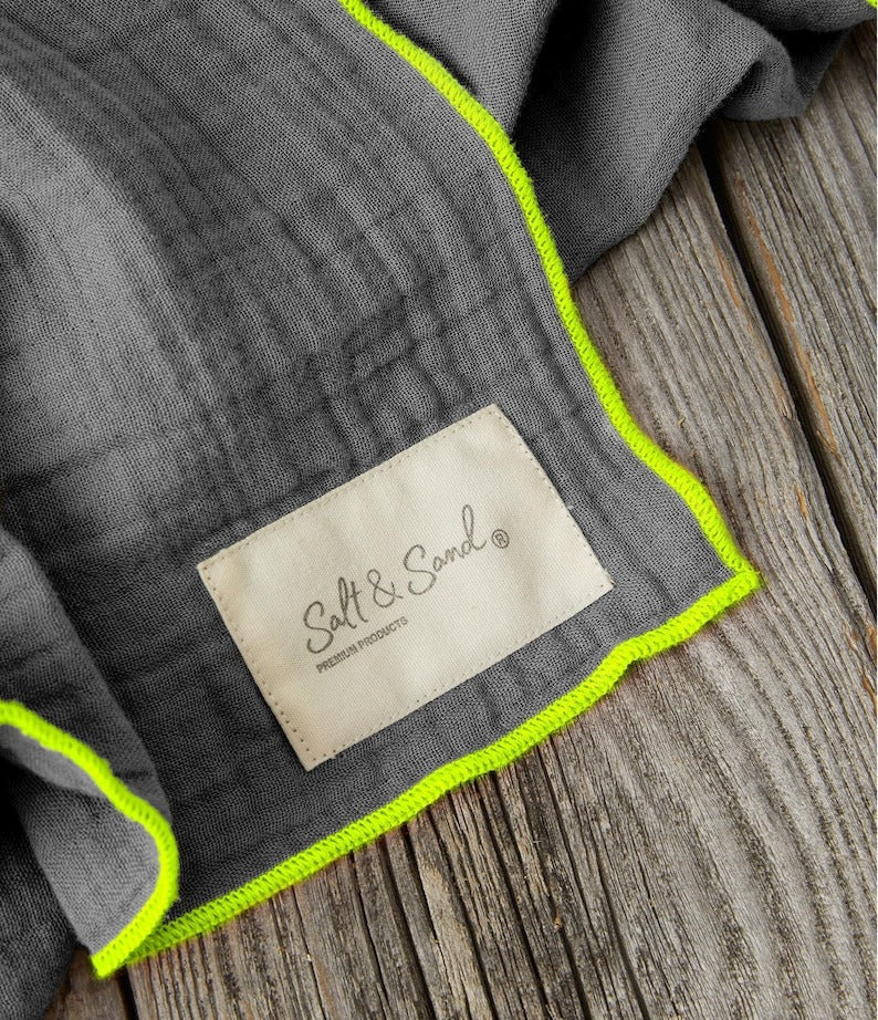 Musselin Tuch Damen l Anthrazit mit Neon Gelb