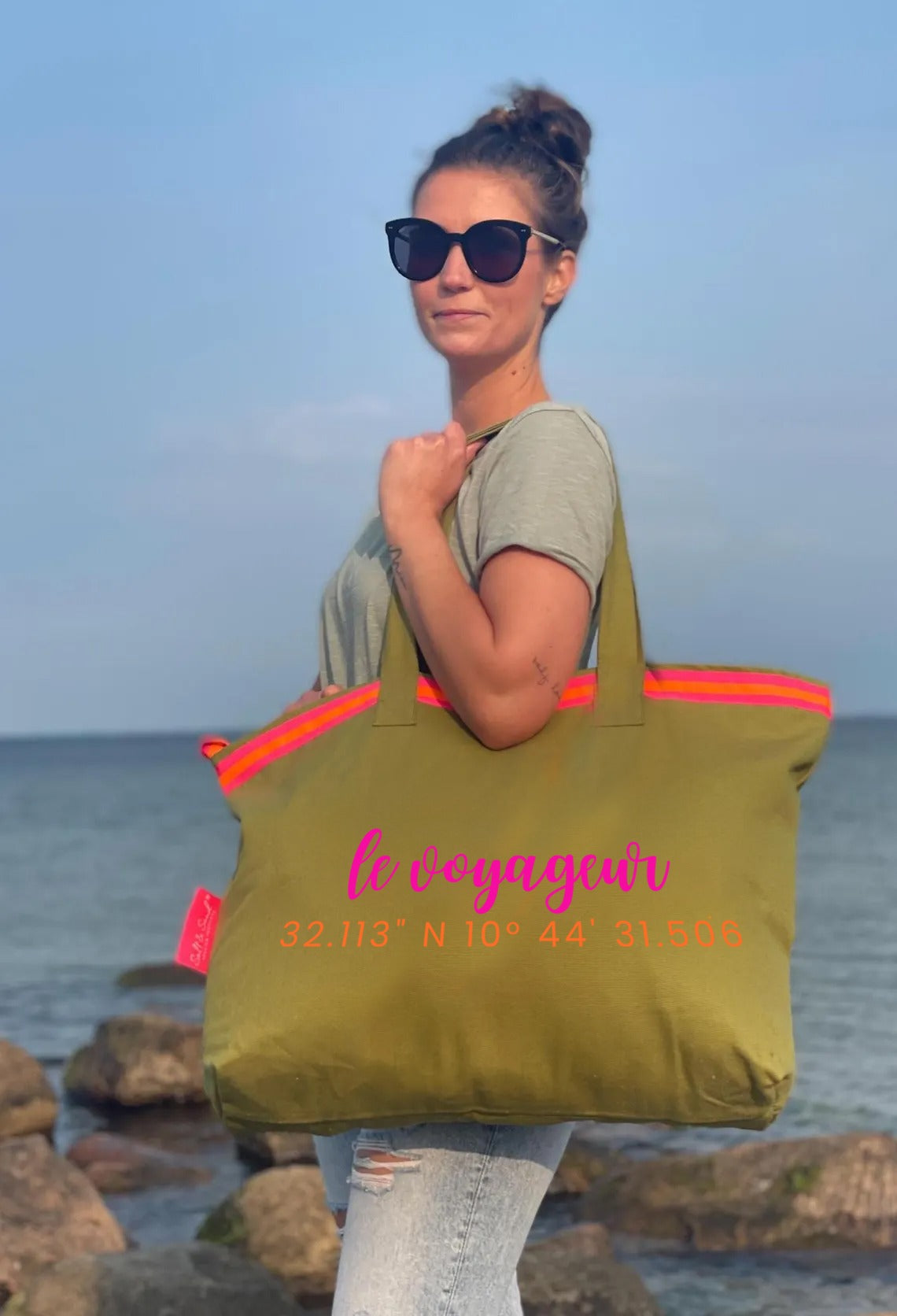 XL Canvas Shopper Strandtasche oliv Le Voyageur