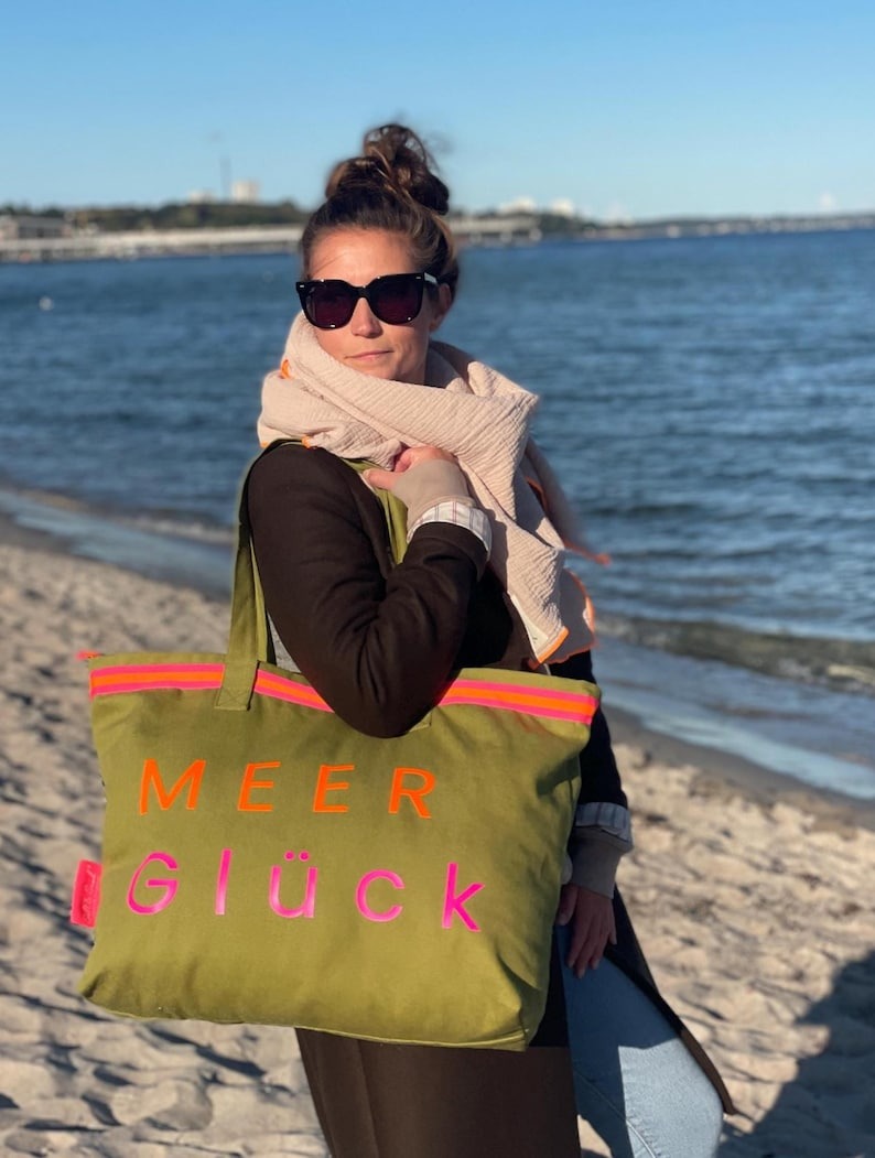 XL Canvas Shopper Strandtasche oliv MEER Glück