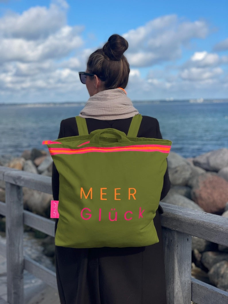 Canvas Rucksack Damen l Oliv MEER Glück