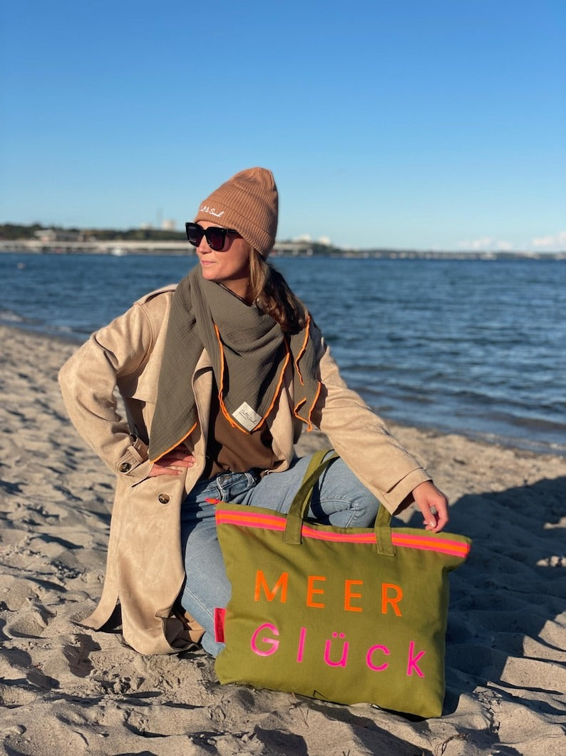 XL Canvas Shopper Strandtasche oliv MEER Glück