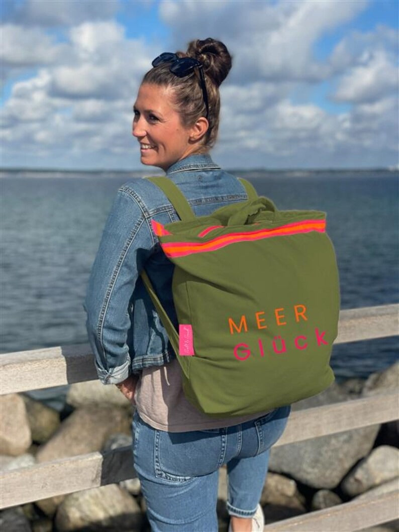 Canvas Rucksack Damen l Oliv MEER Glück