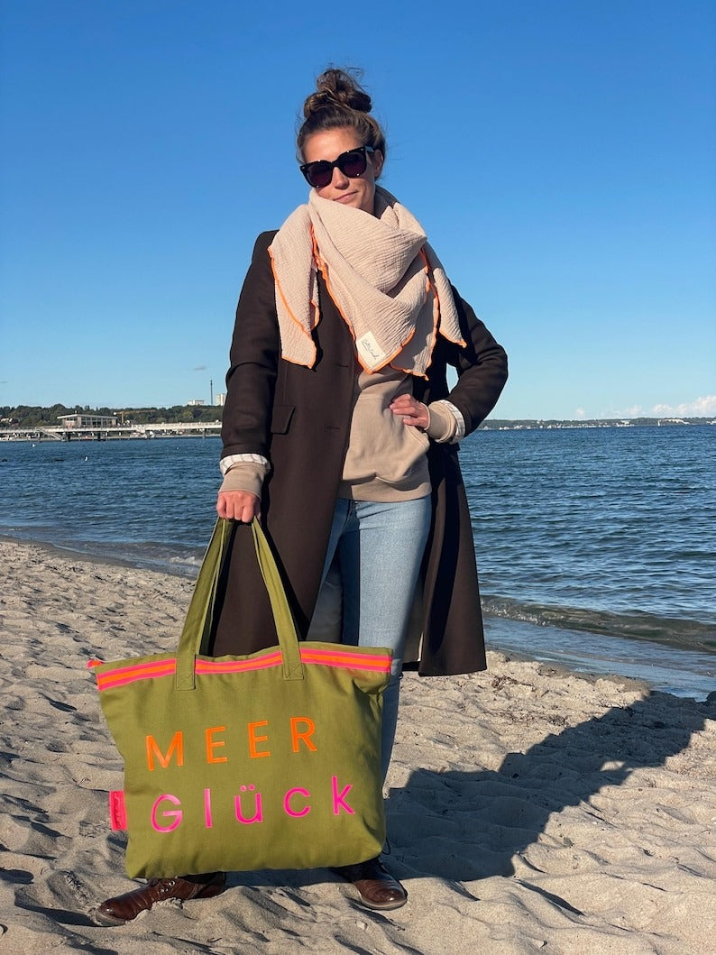 XL Canvas Shopper Strandtasche oliv MEER Glück