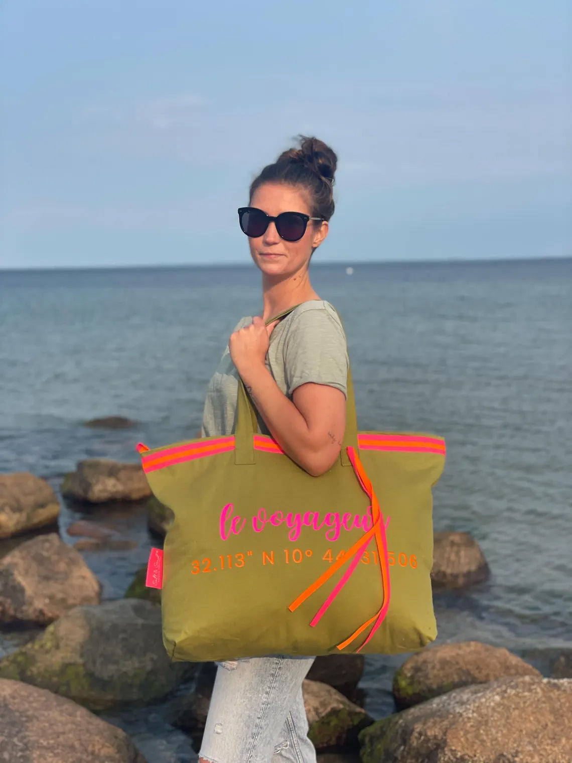 XL Canvas Shopper Strandtasche oliv Le Voageur