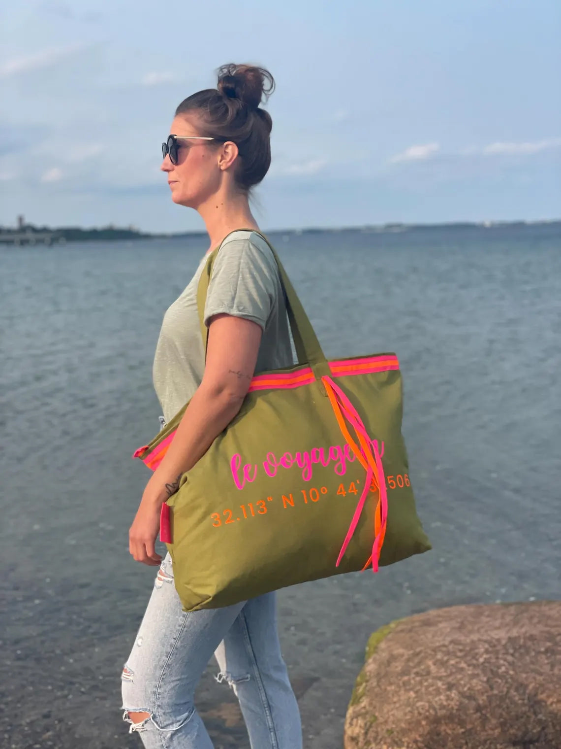 XL Canvas Shopper Strandtasche oliv Le Voageur