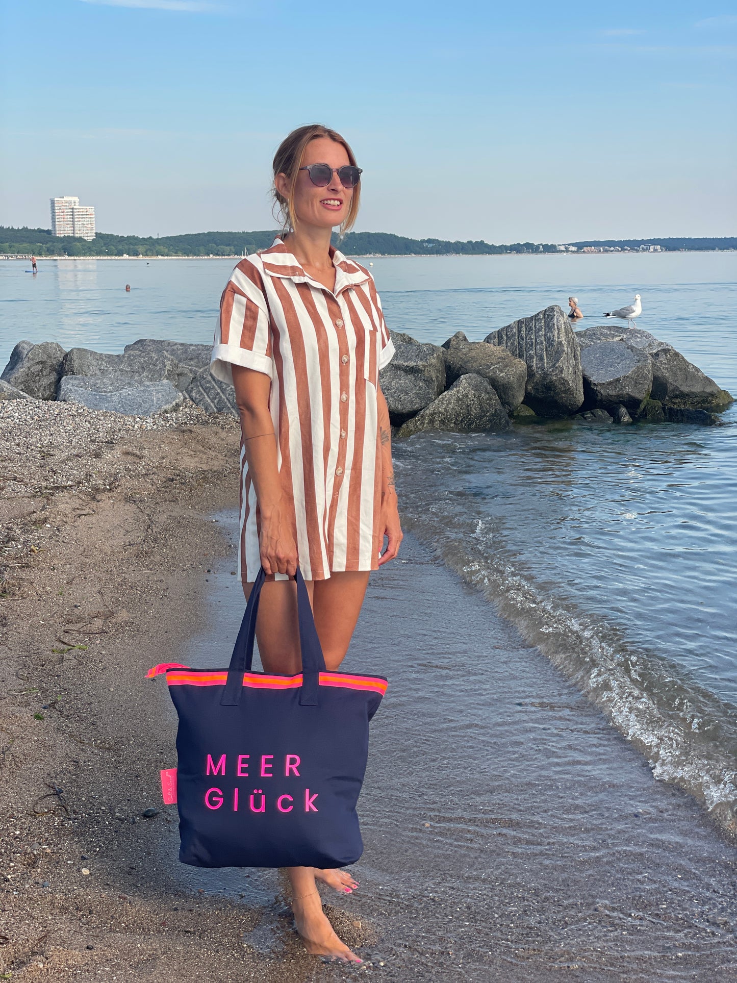 Canvas Shopper Tasche blau MEER Glück