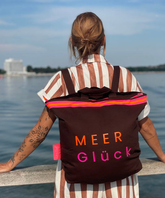 Canvas Rucksack Damen l braun MEER Glück