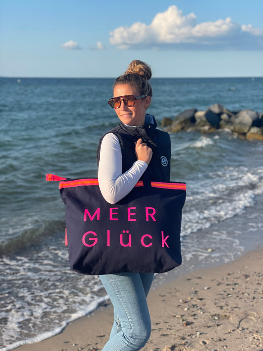 XL Canvas Shopper Strandtasche blau MEER Glück