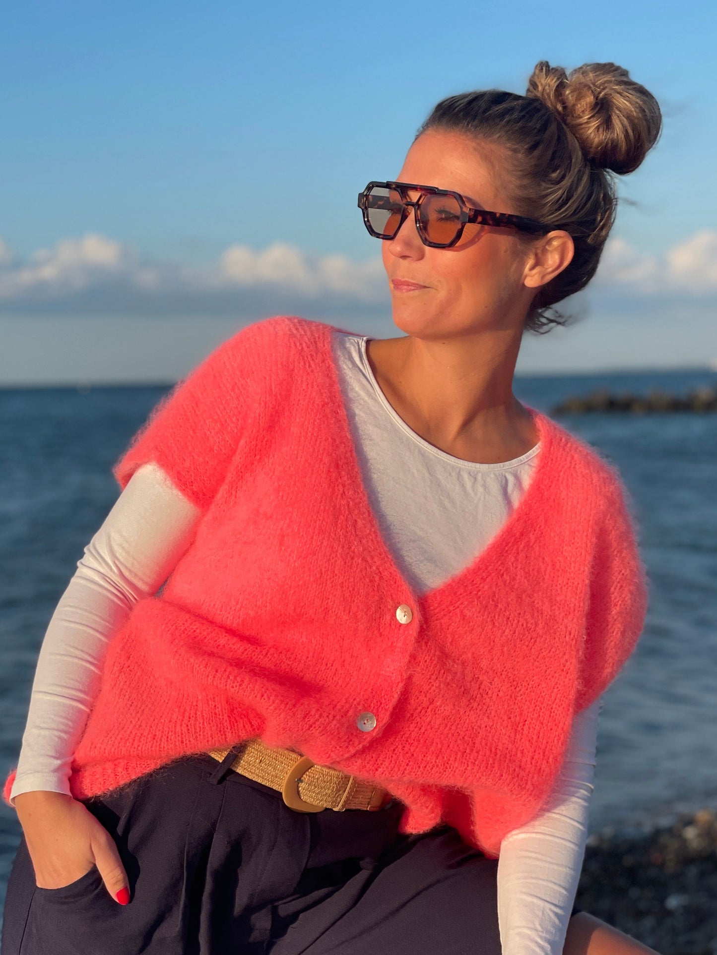 Kurzer Cardigan – 80 % Kid Mohair - Korallpink