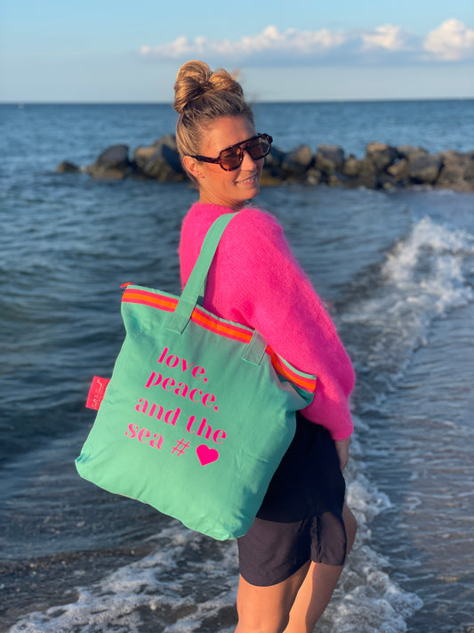 Canvas Shopper Tasche türkis Love Peace and the Sea
