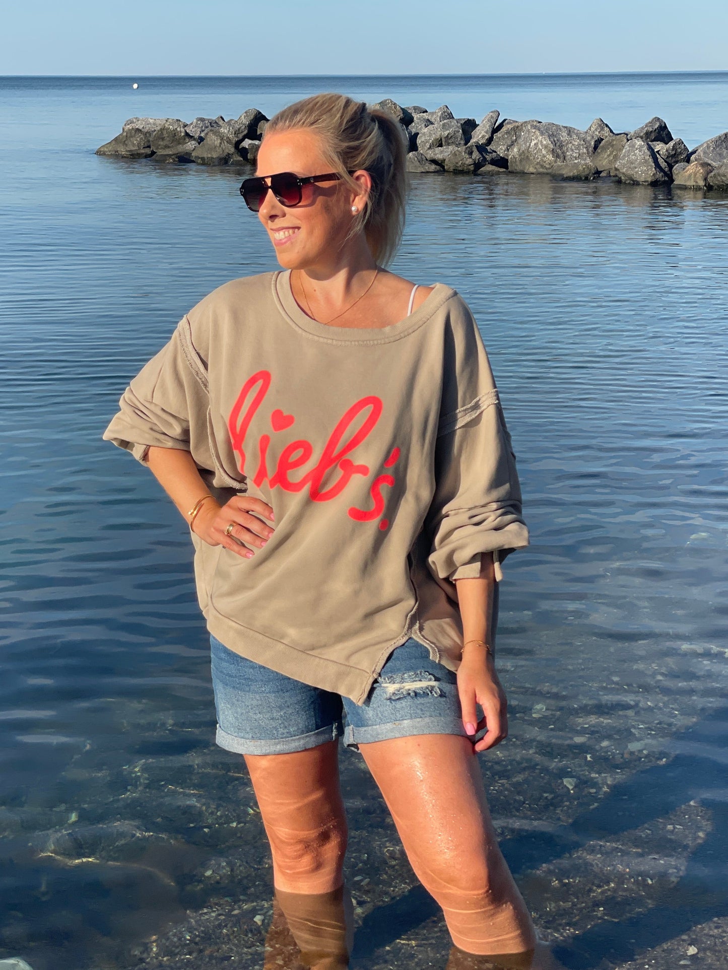 Cozy Oversize Sweatshirt "lieb´s" - Sand Dune