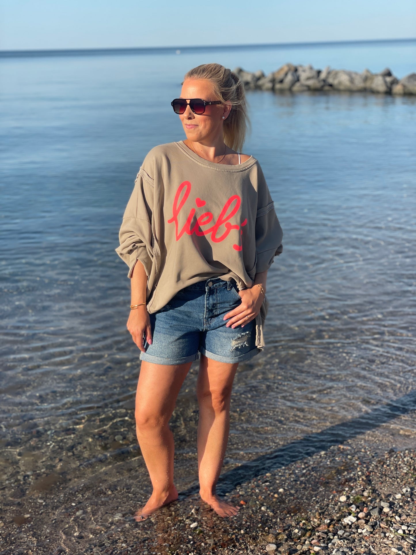 Cozy Oversize Sweatshirt "lieb´s" - Sand Dune