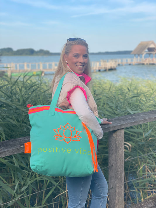 Canvas Shopper Tasche türkis Positive Vibes