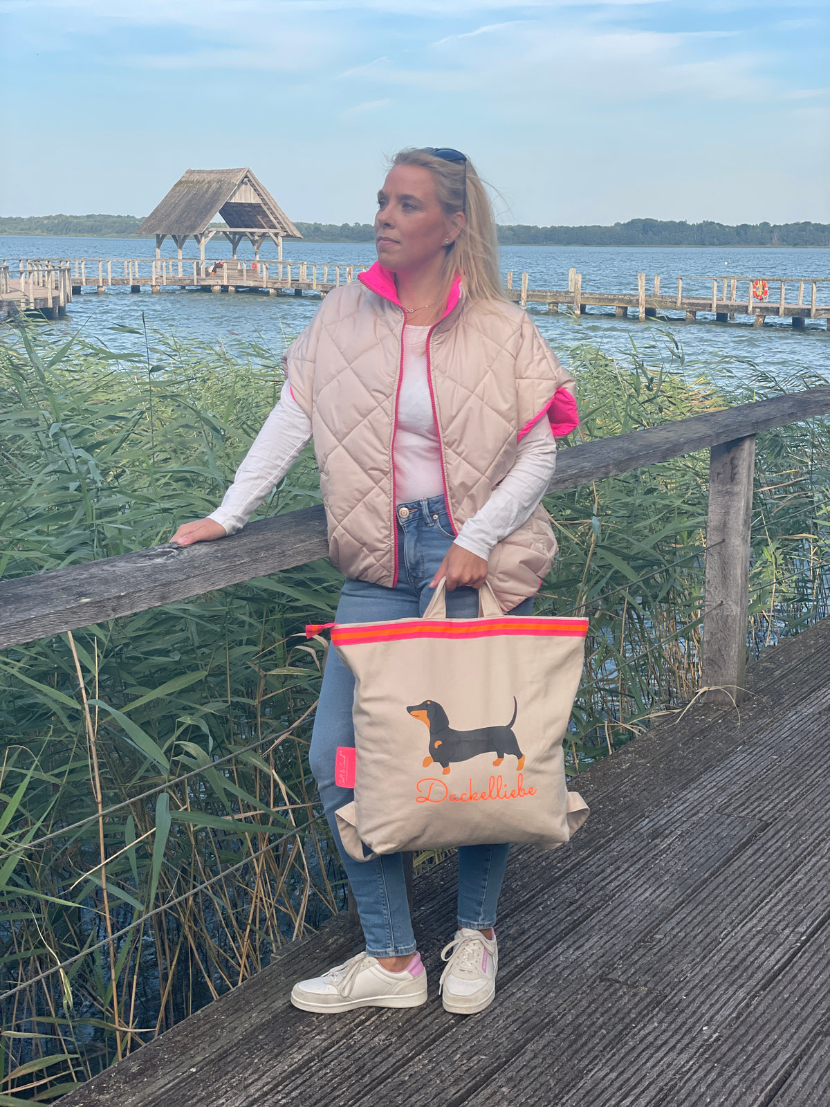 Canvas Rucksack Damen l beige Dackel