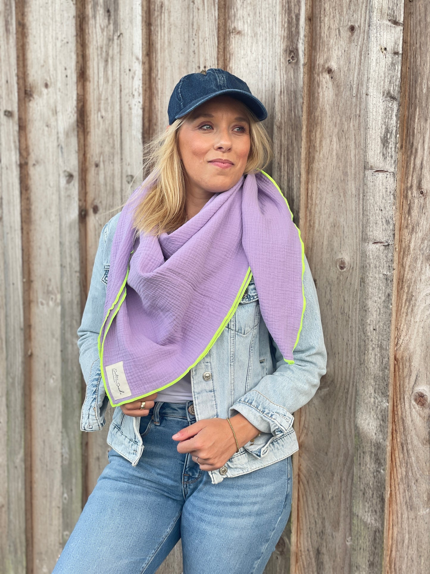 Musselin Tuch Damen l Lavendel mit Neon Gelb