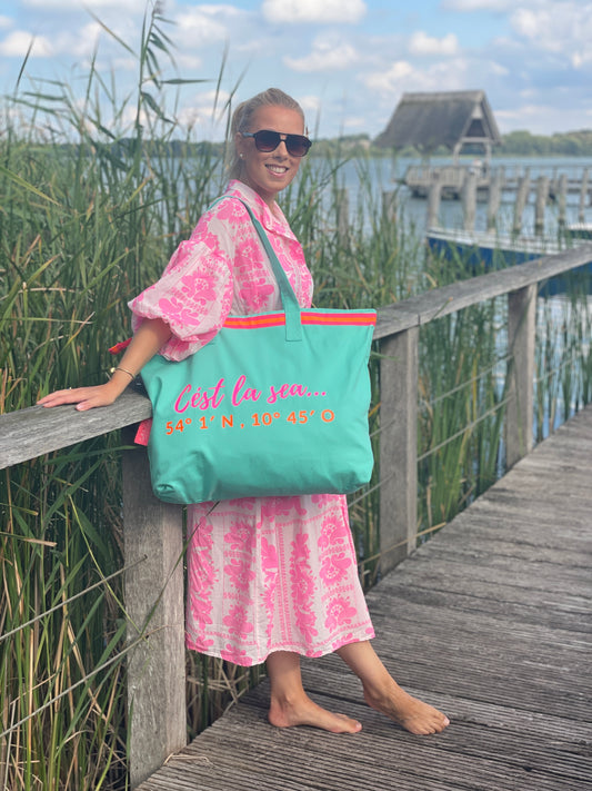 XL Canvas Shopper Strandtasche türkis Cest la sea