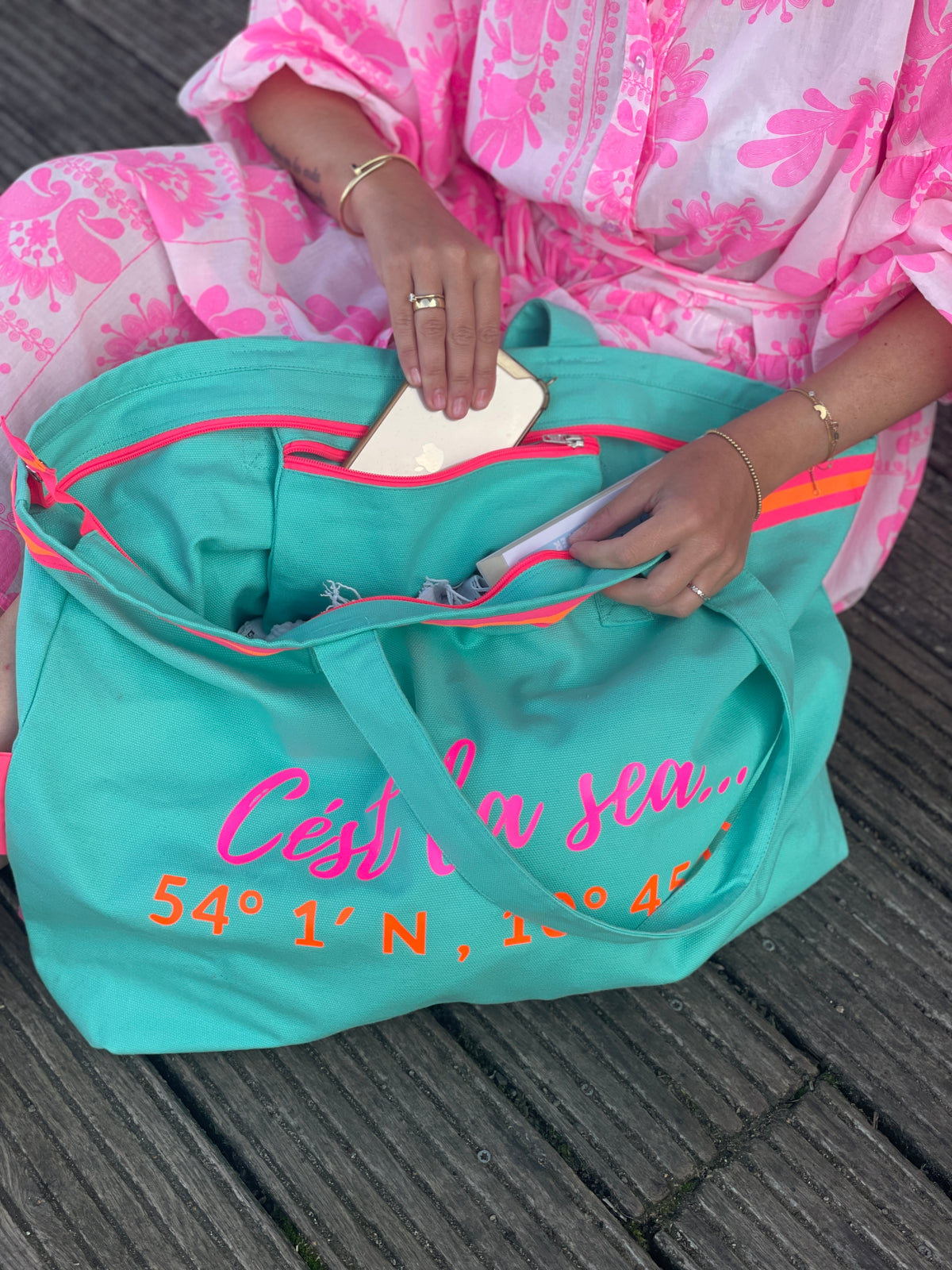 XL Canvas Shopper Strandtasche türkis Cest la sea