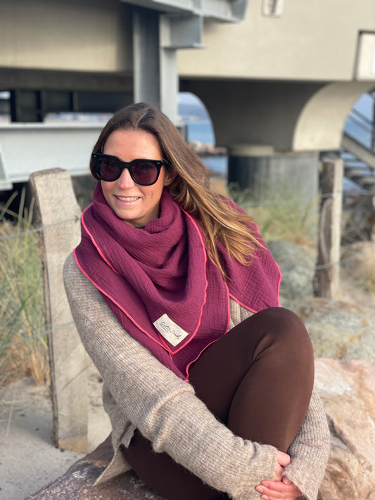 Musselin Tuch Damen l Bordeaux mit pink