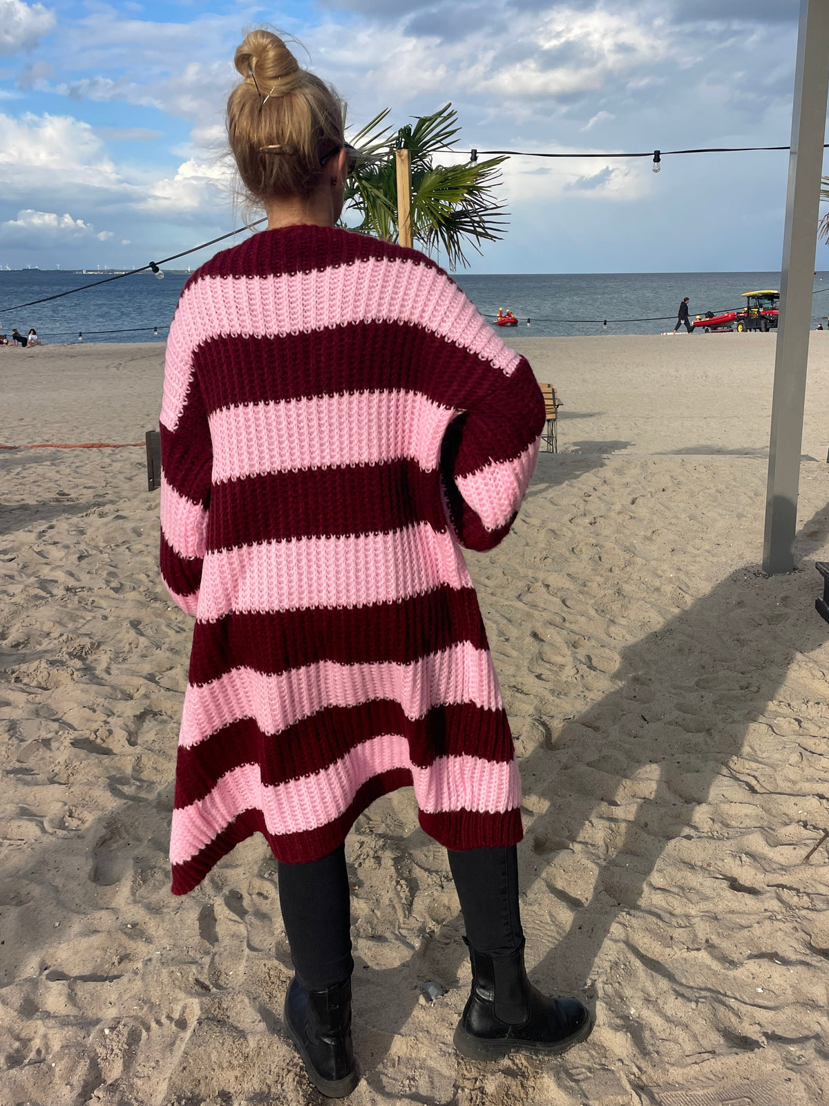Oversize Strickmantel Bordeaux/Rosa