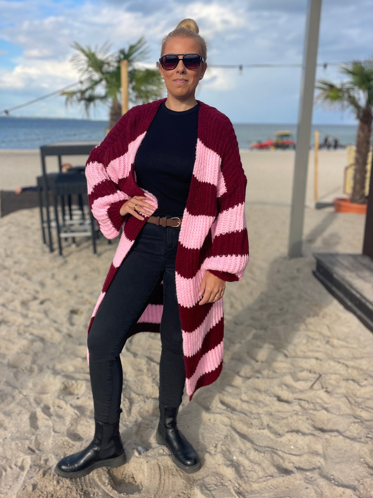 Oversize Strickmantel Bordeaux/Rosa