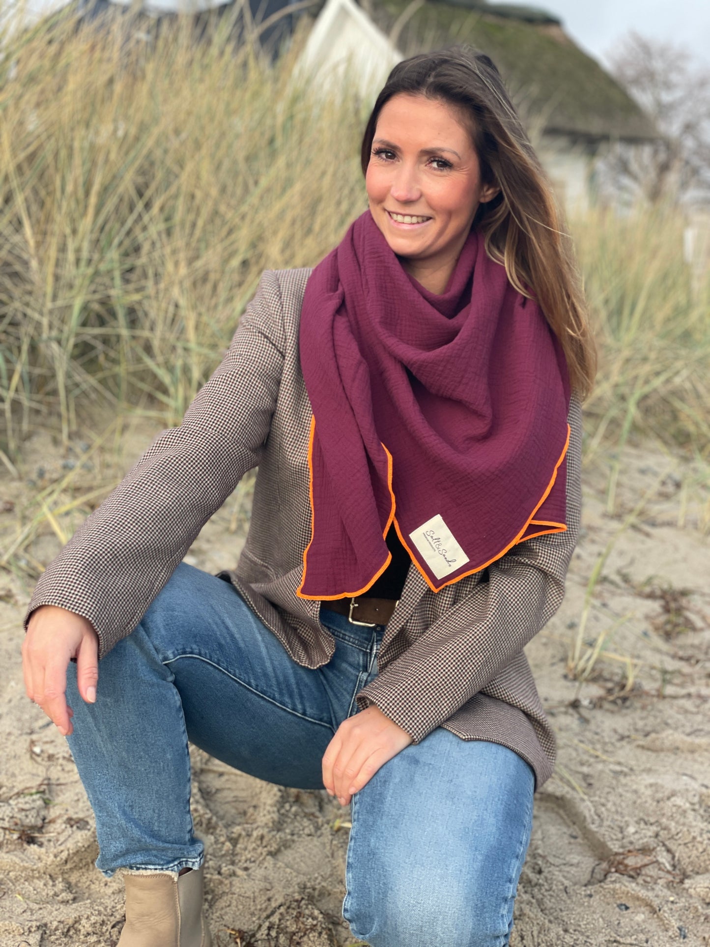 Musselin Tuch Damen l Bordeaux mit orange