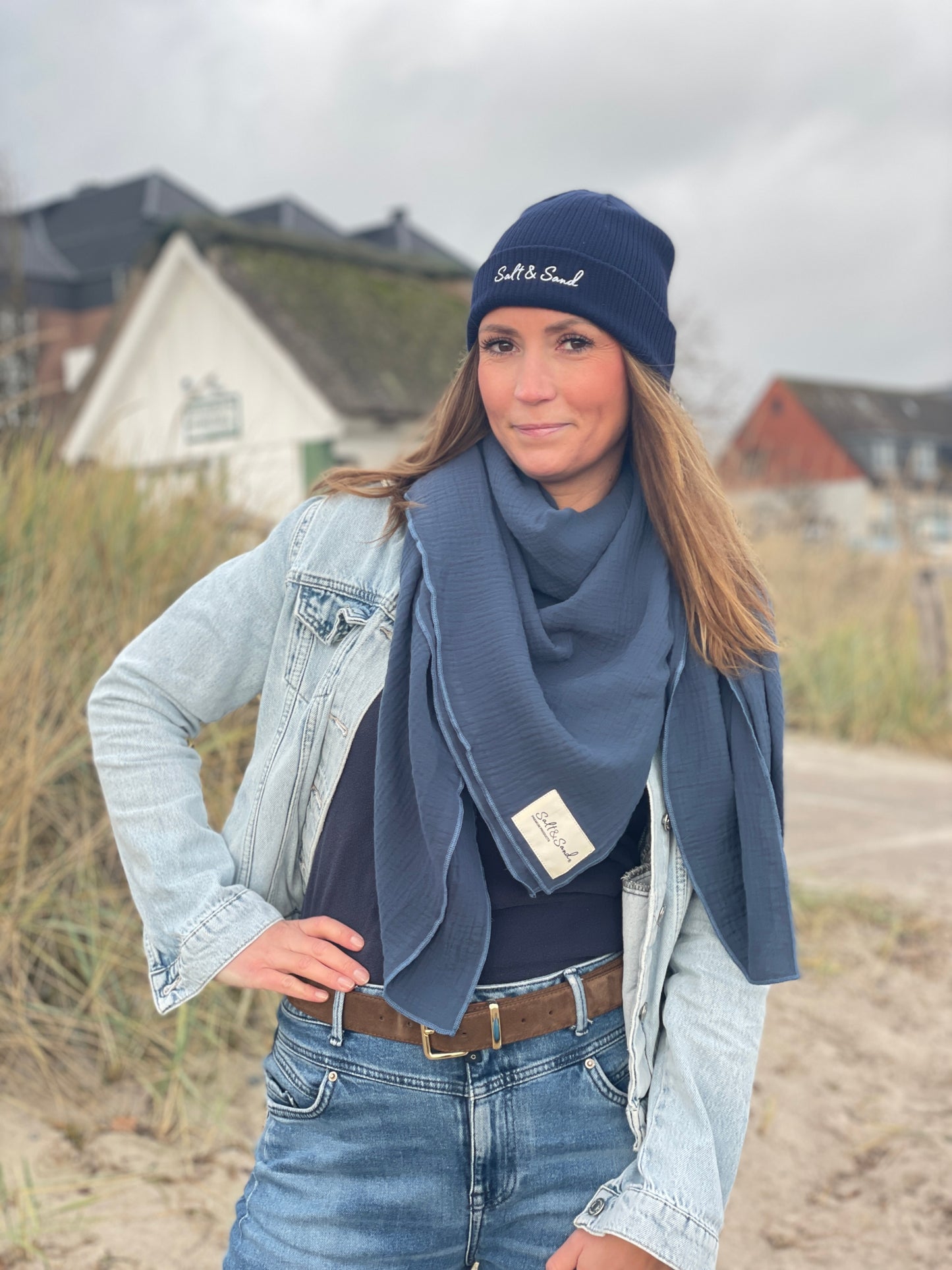 Musselin Tuch Damen l Jeansblau