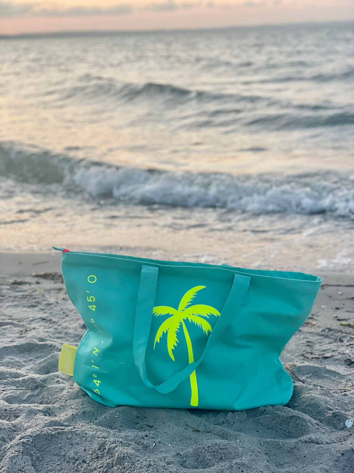 XL Canvas Shopper Strandtasche türkis Palme