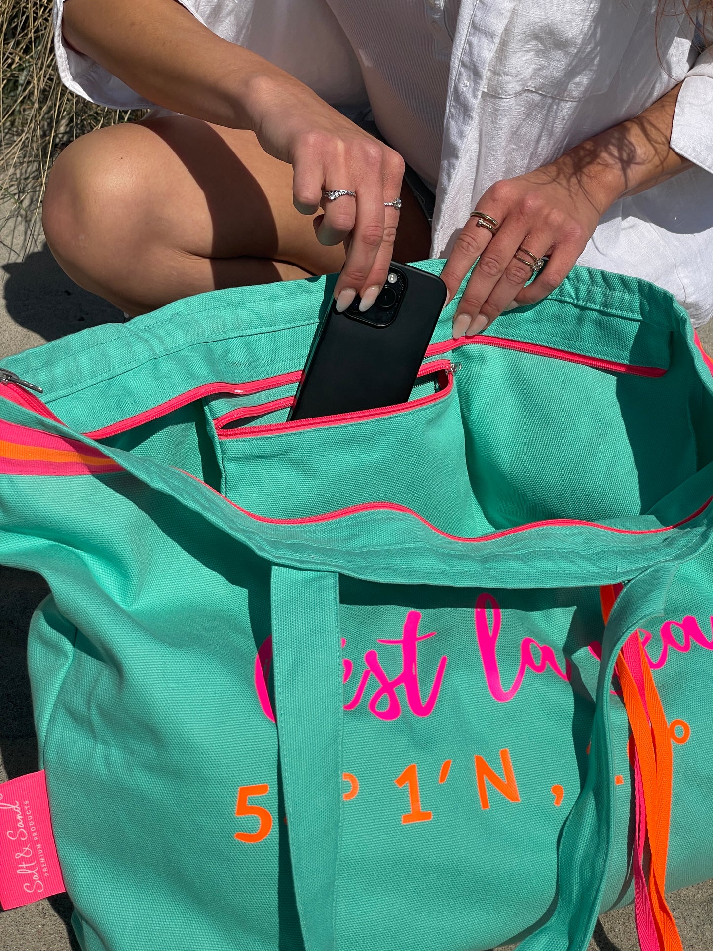 XL Canvas Shopper Strandtasche türkis Cest la sea