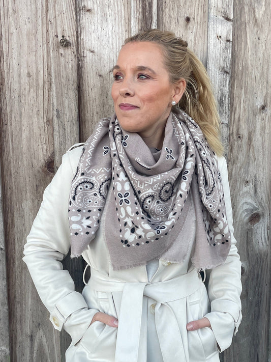 Paisley Schal XL - beige 110 cm x 110 cm