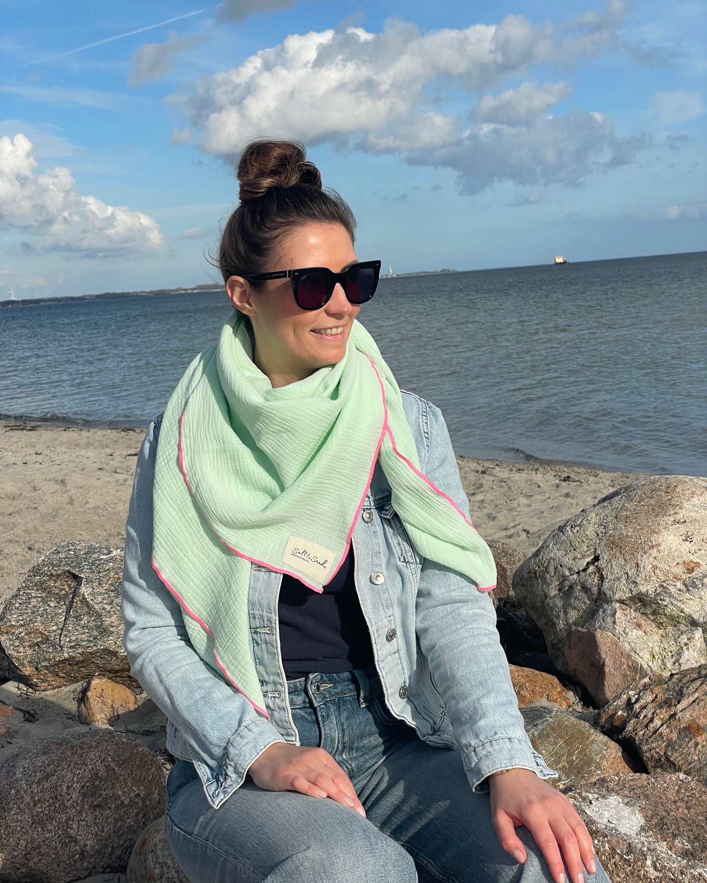 Musselin Tuch Damen l Mint mit Pink