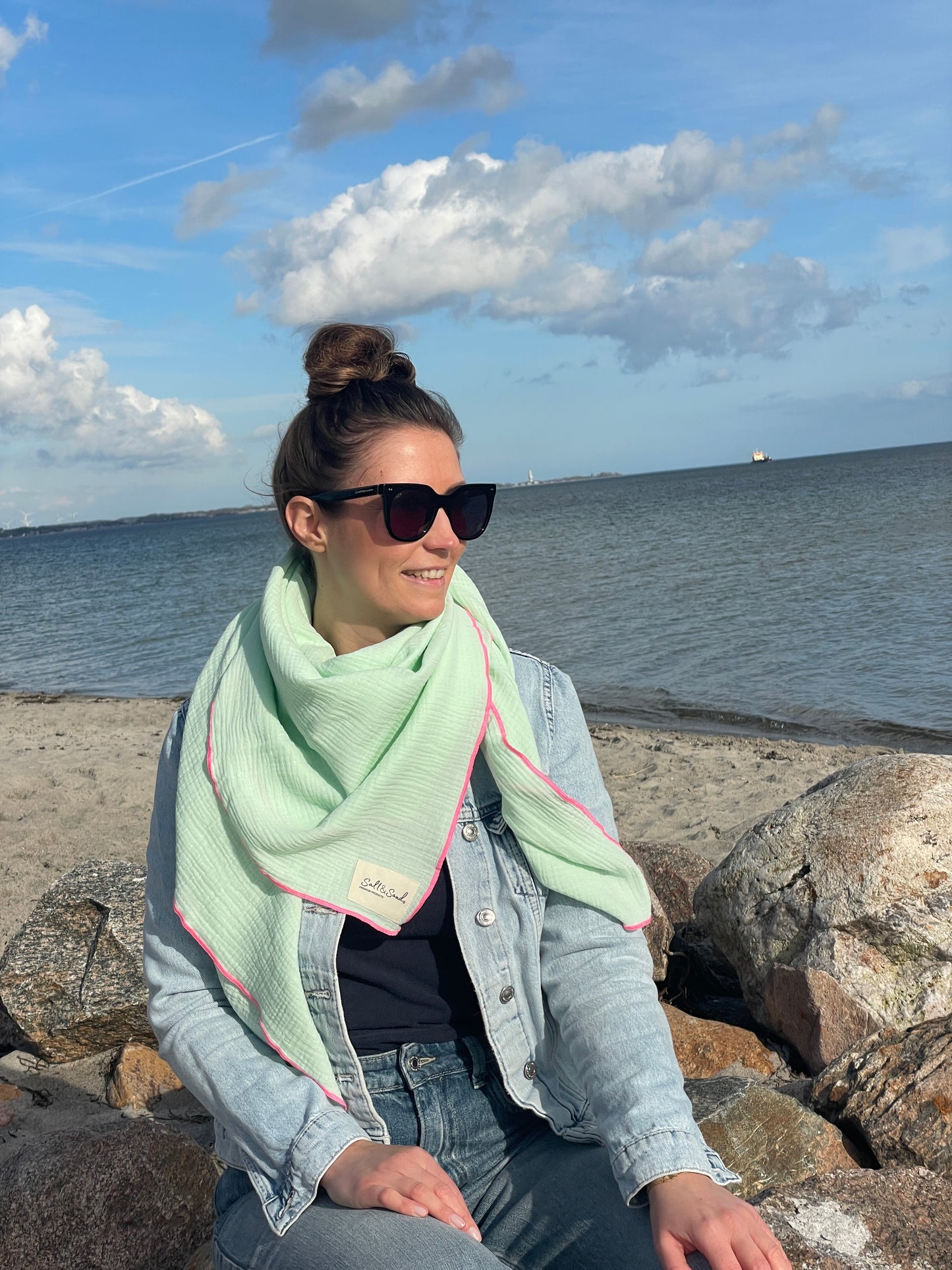 Musselin Tuch Damen l Mint mit Pink