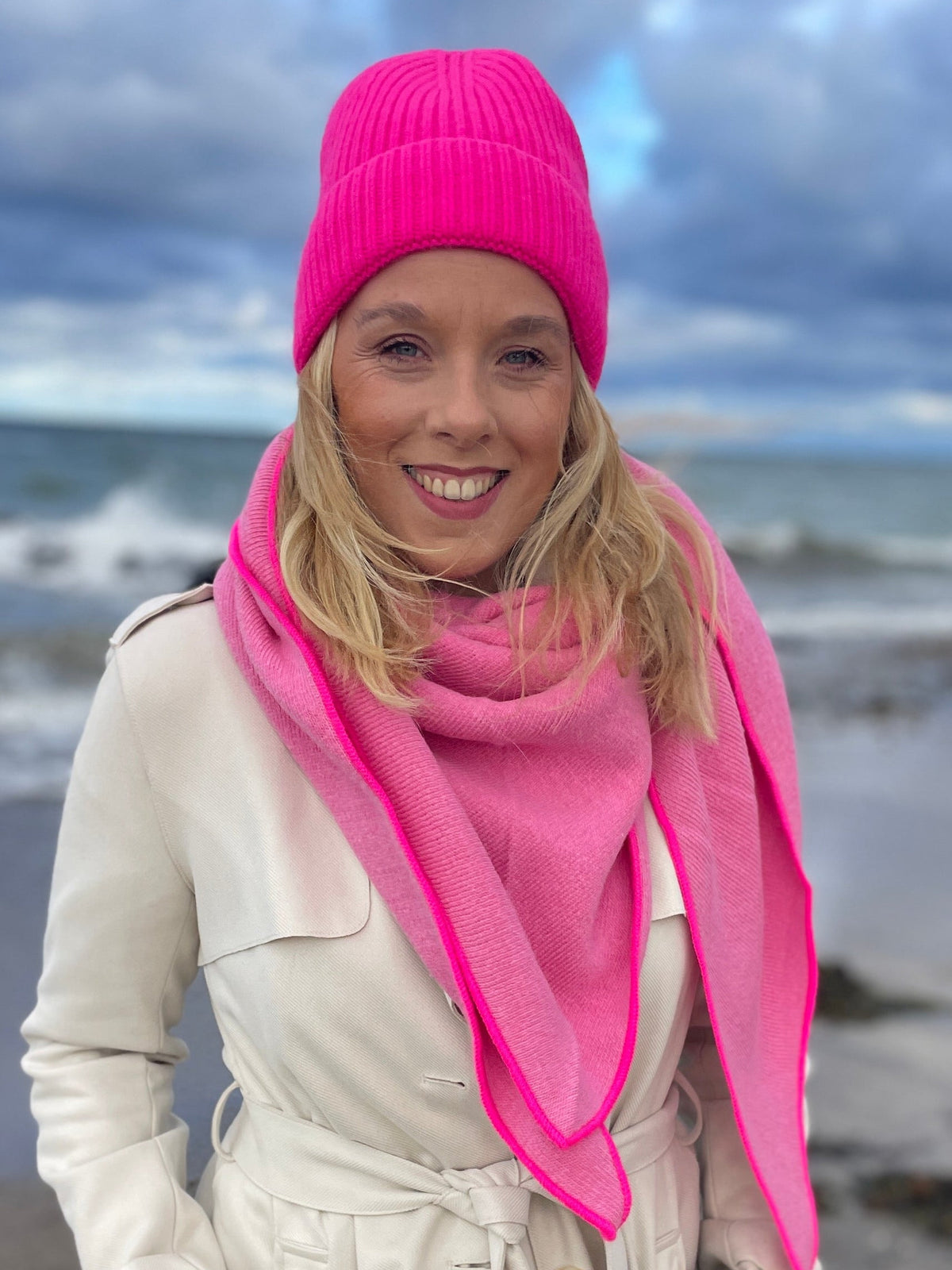 Kaschmir-Strickmütze in Pink