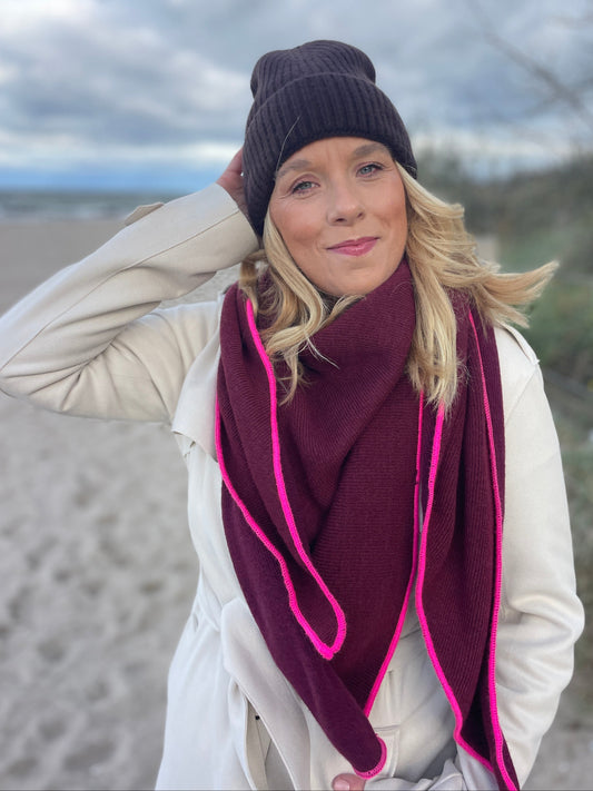 Dreieckstuch mit Wollanteil und Kaschmir – Weicher Strickschal mit Neon-Kante