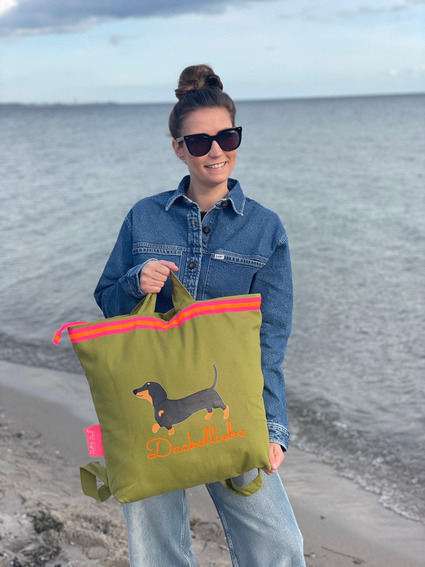 Canvas Rucksack Damen l Oliv Dackel