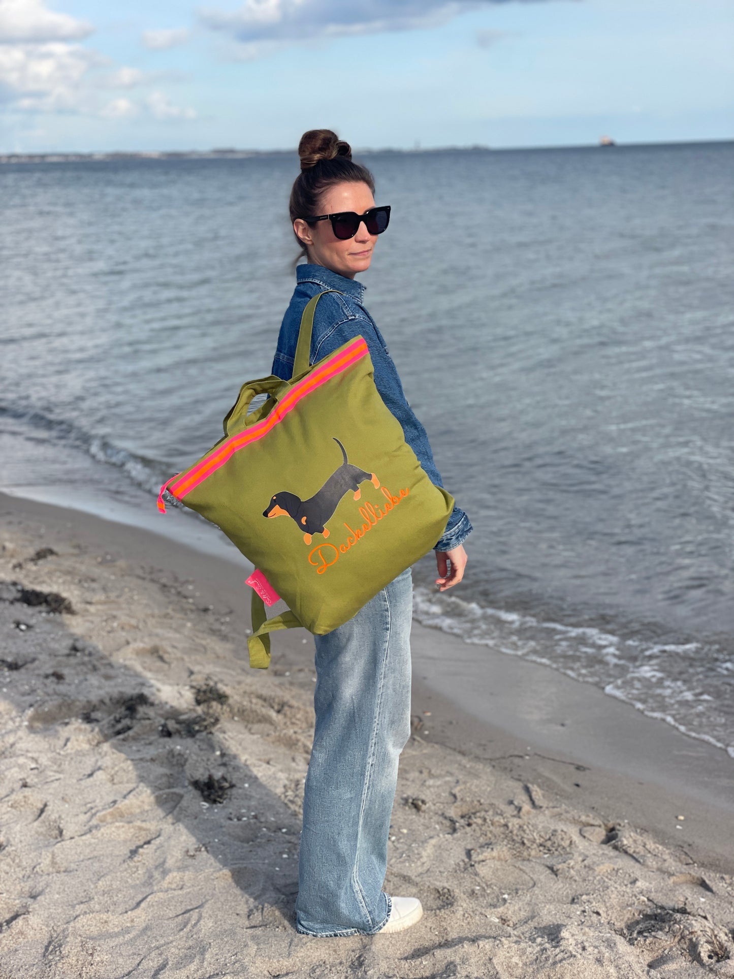 Canvas Rucksack Damen l Oliv Dackel