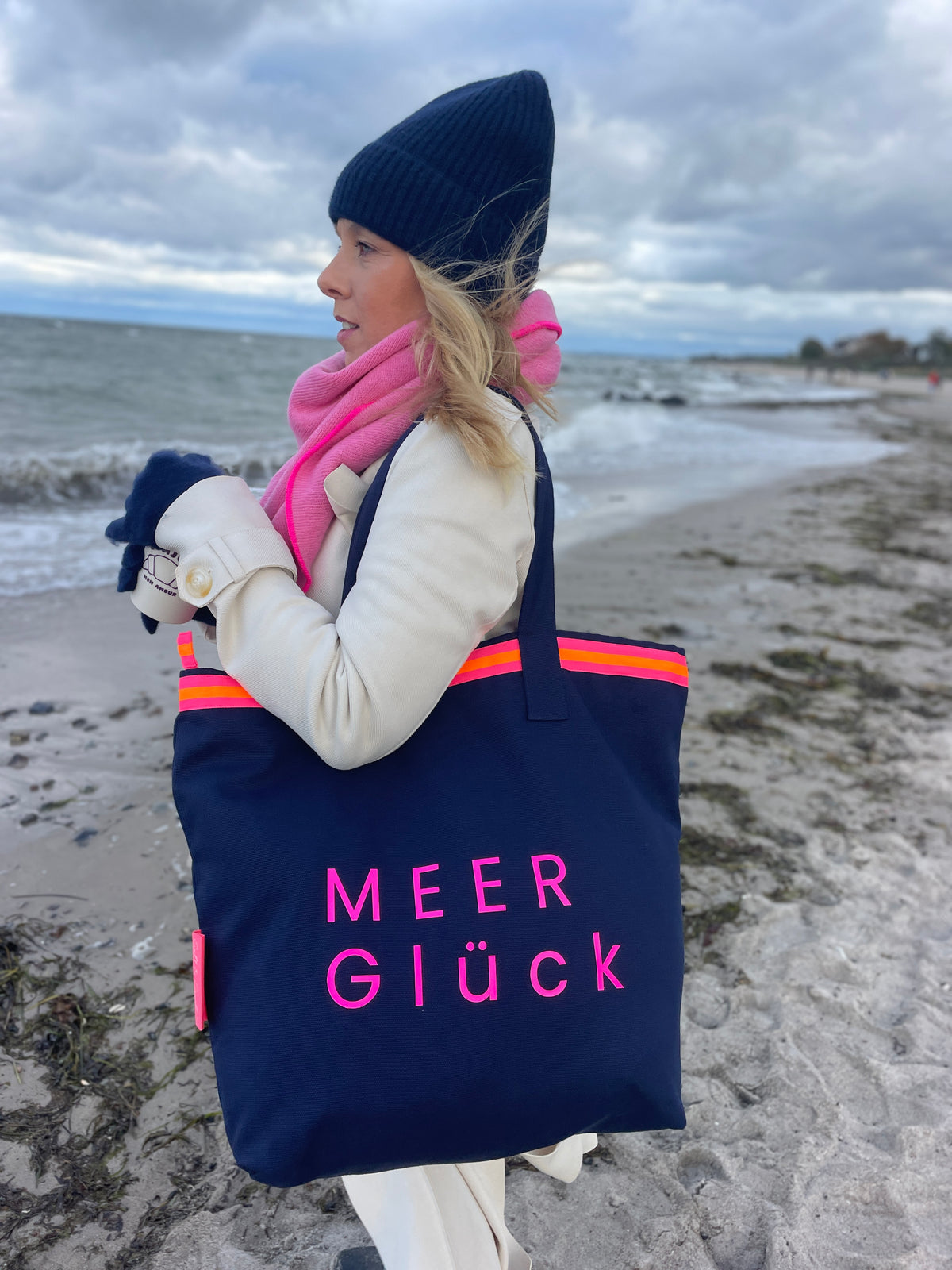 Canvas Shopper Tasche blau MEER Glück