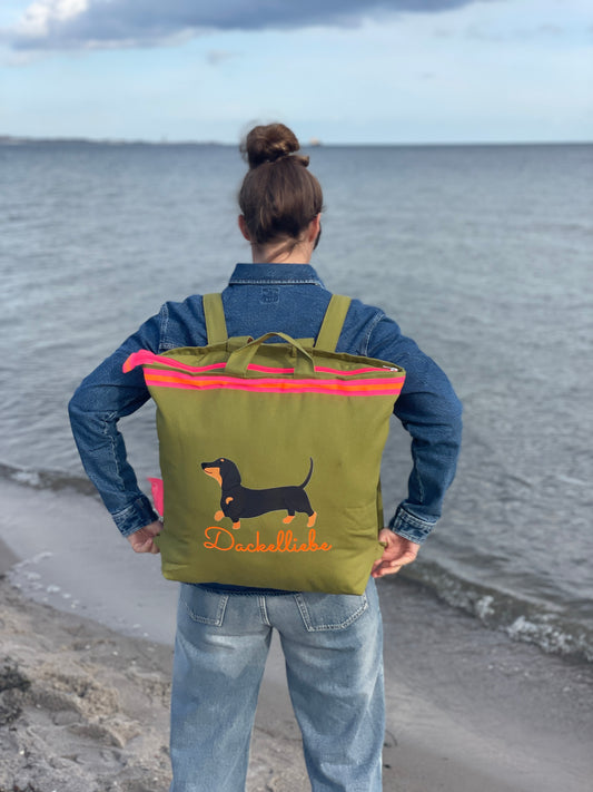 Canvas Rucksack Damen l Oliv Dackel