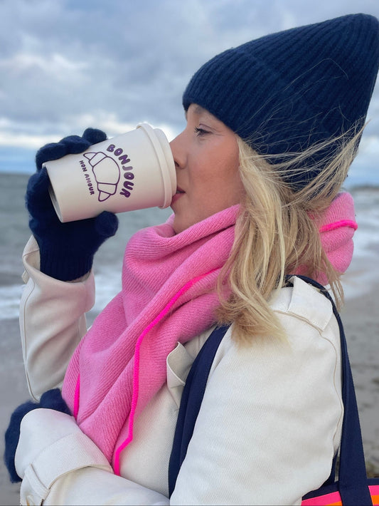 Coffee-to-Go-Becher „Bonjour mon Amour“ – Creme/Lila | 350 ml