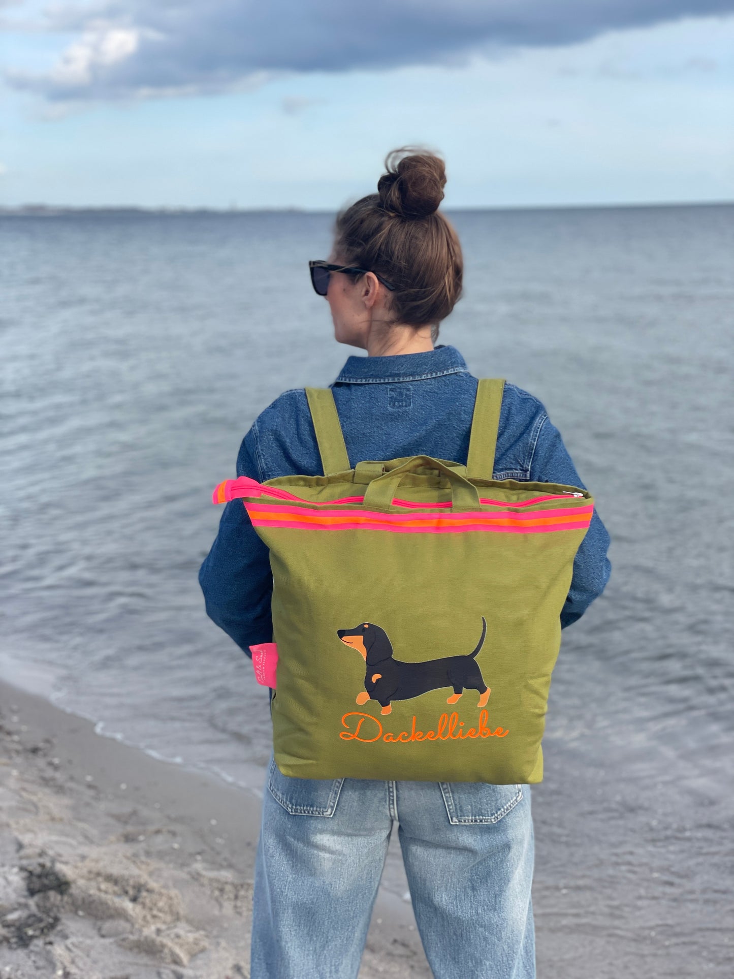 Canvas Rucksack Damen l Oliv Dackel
