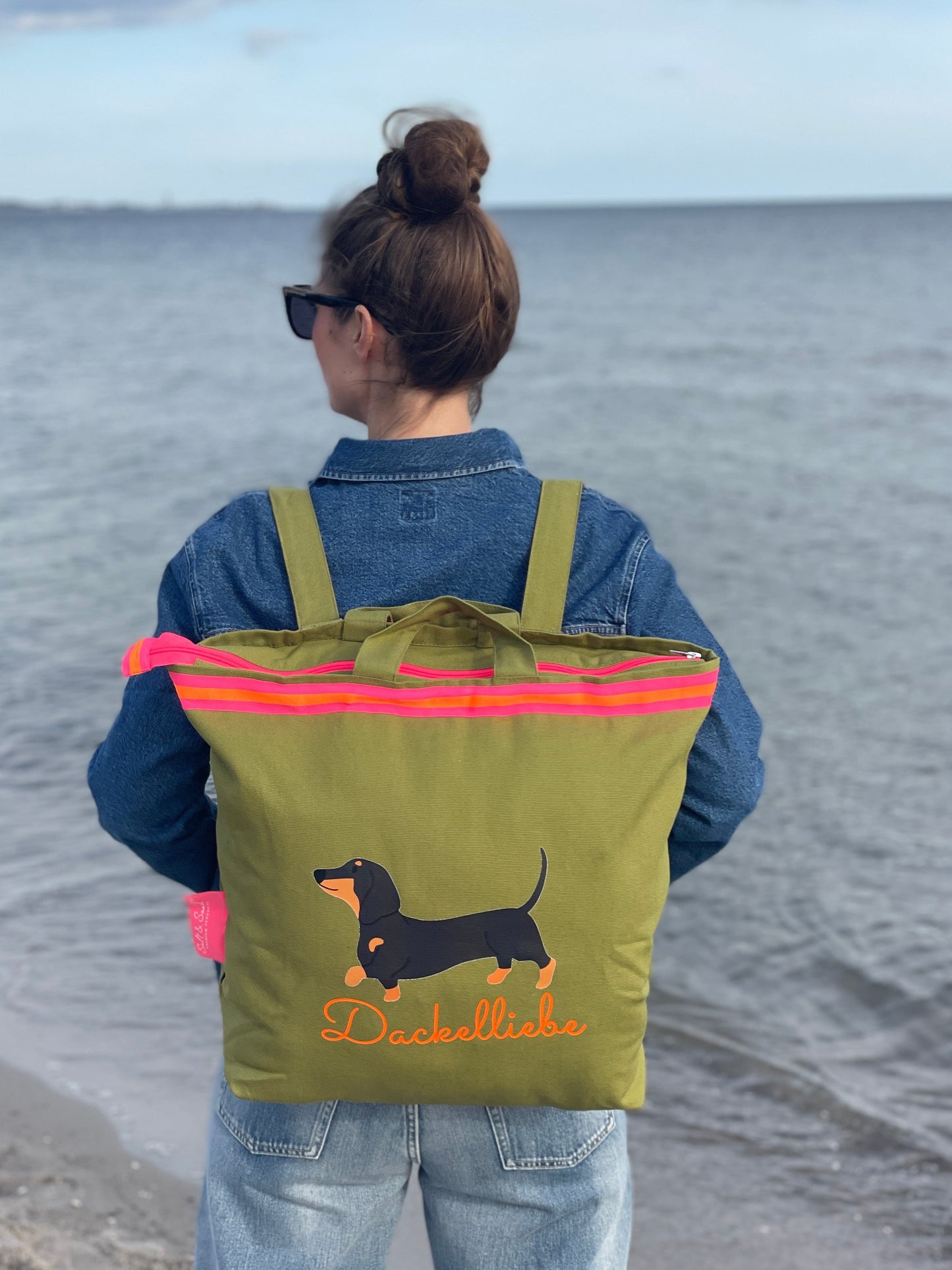 Canvas Rucksack Damen l Oliv Dackel