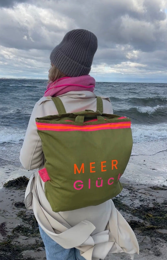 Canvas Rucksack Damen l Oliv MEER Glück