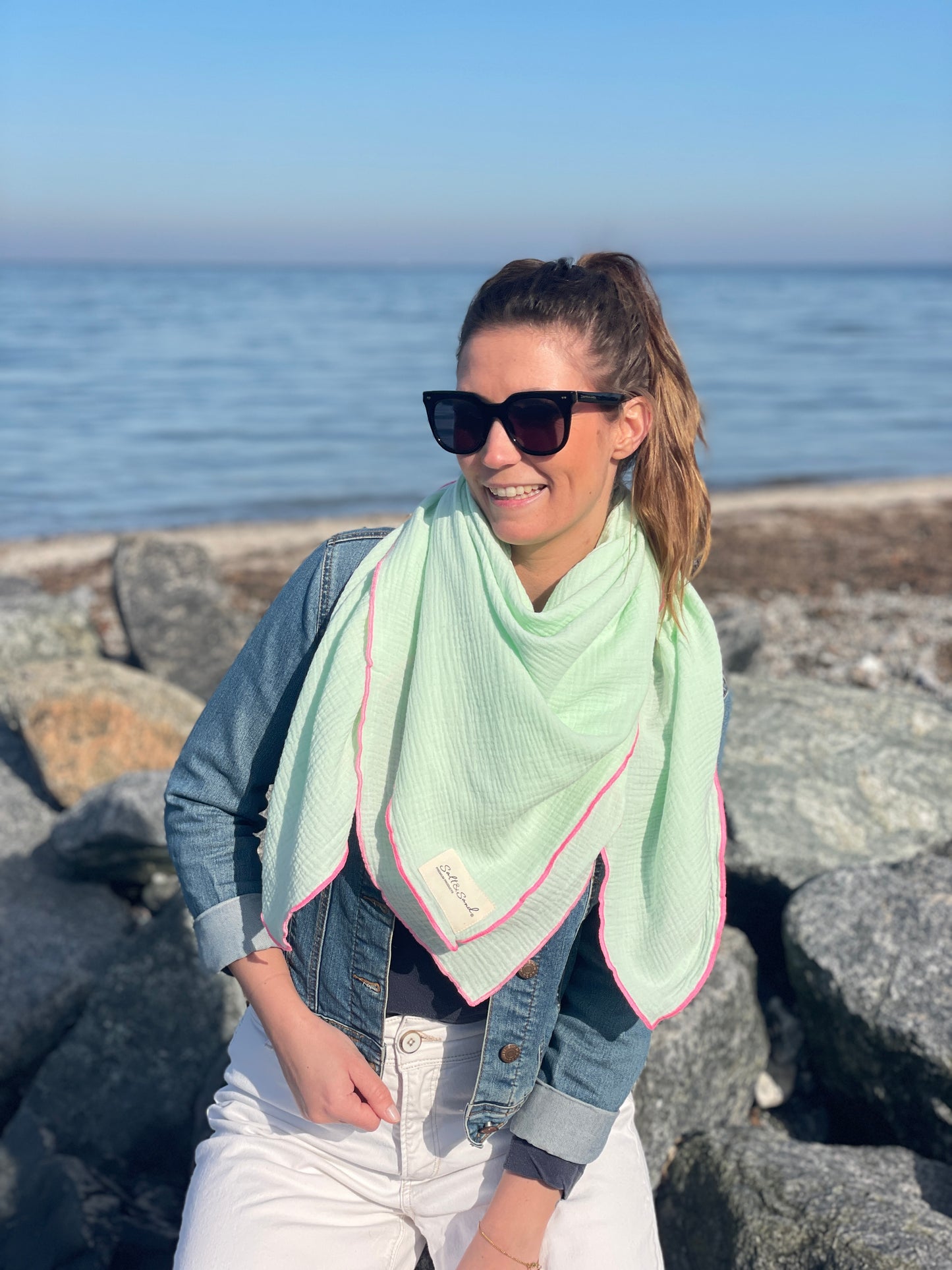 Musselin Tuch Damen l Mint mit Pink