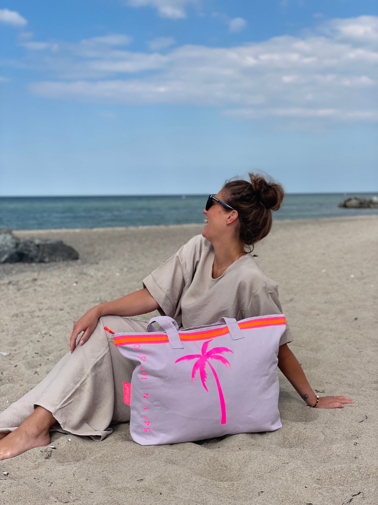 XL Canvas Shopper Strandtasche lavendel Palme
