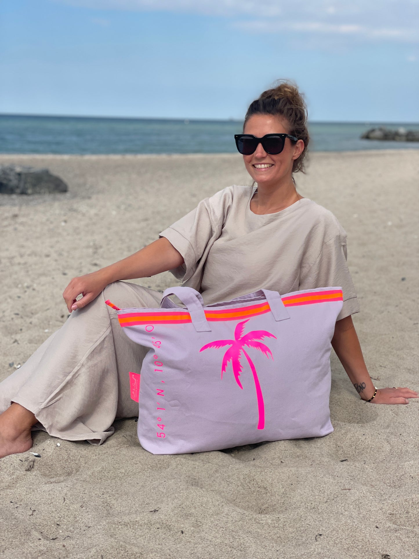 XL Canvas Shopper Strandtasche lavendel Palme