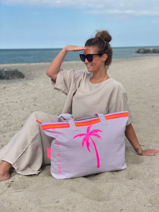 XL Canvas Shopper Strandtasche lavendel Palme