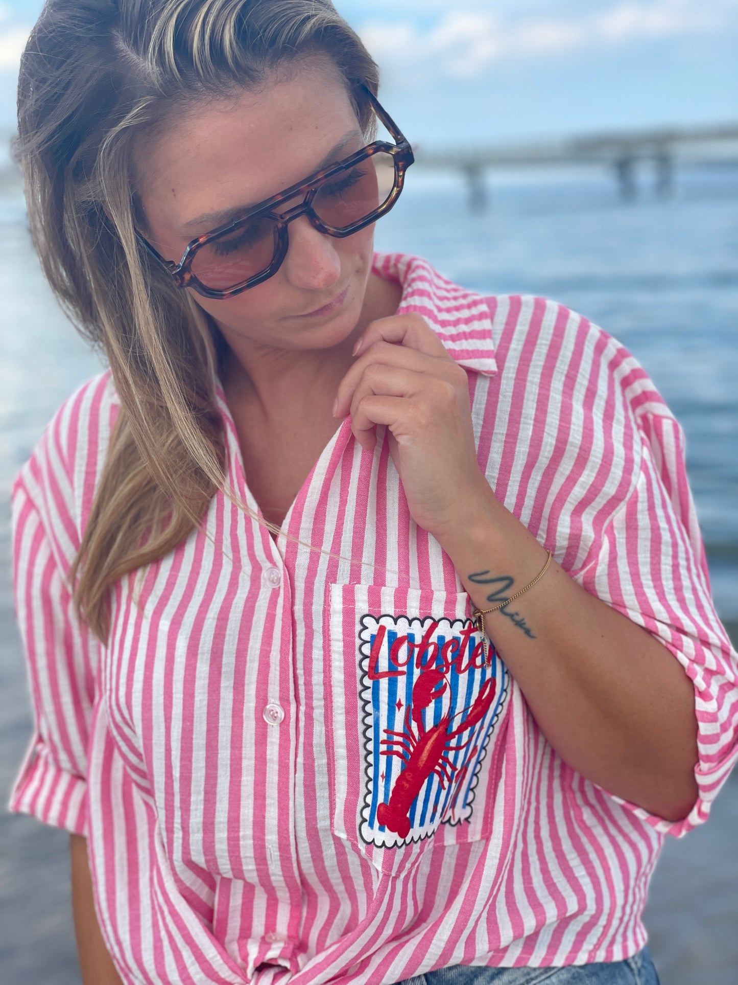 Cropped Bluse Lobster Club - Pink Paradise