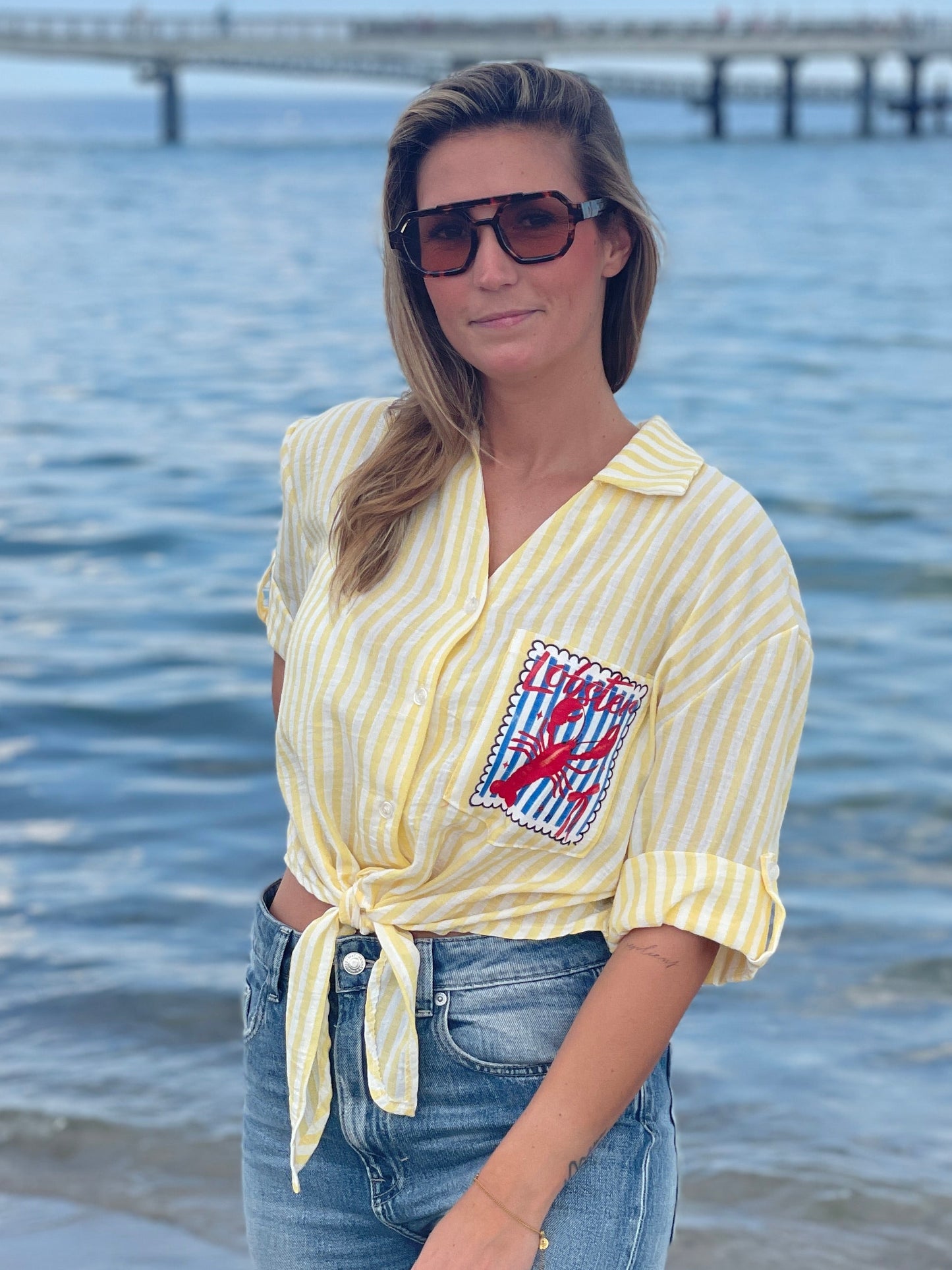 Cropped Bluse Lobster Club - sunny yellow